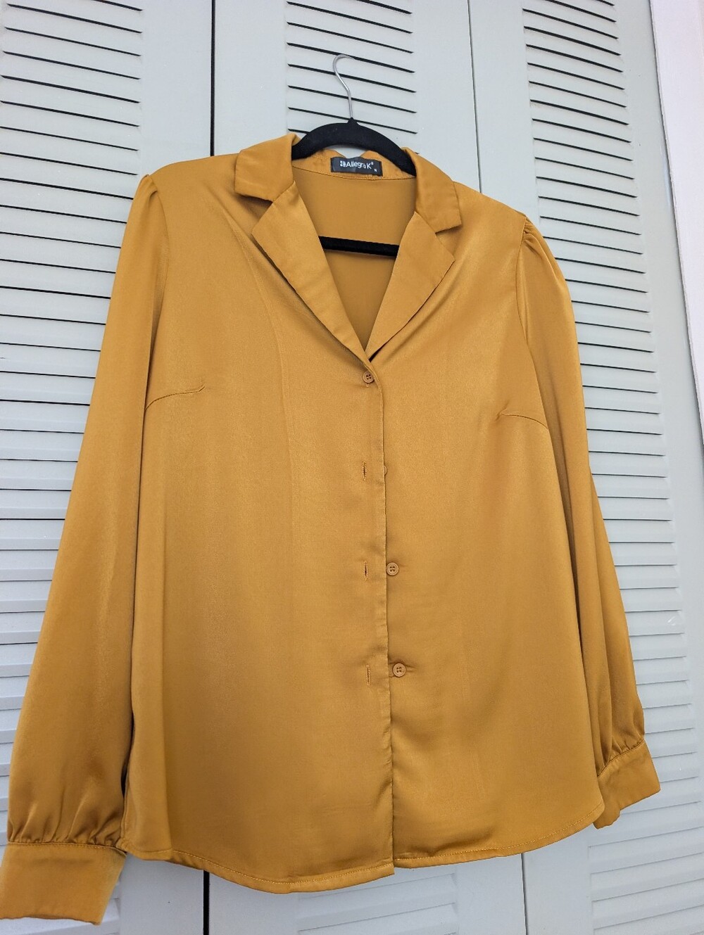 Mustard Yellow Button-Front Long Sleeve Blouse